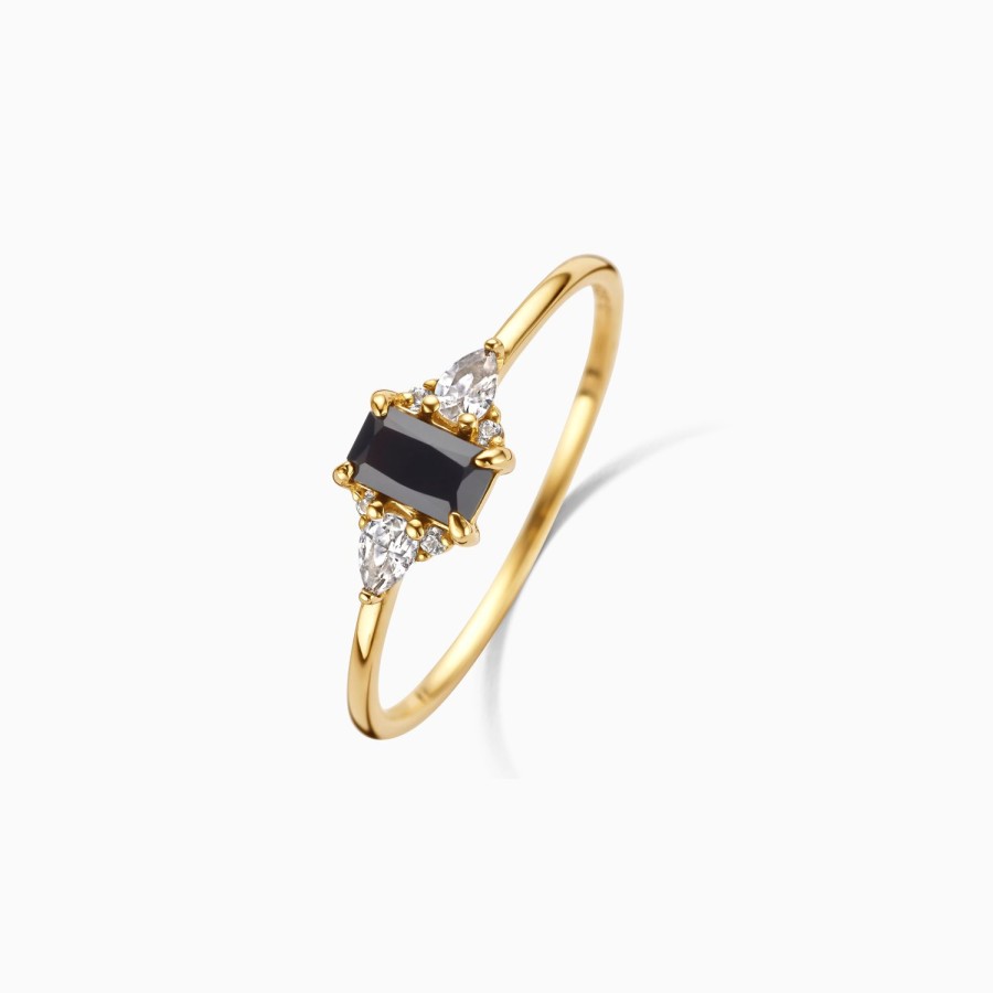 Wholesale Eline Rosina Black Spinel Baguette Ring 14K Yellow Gold