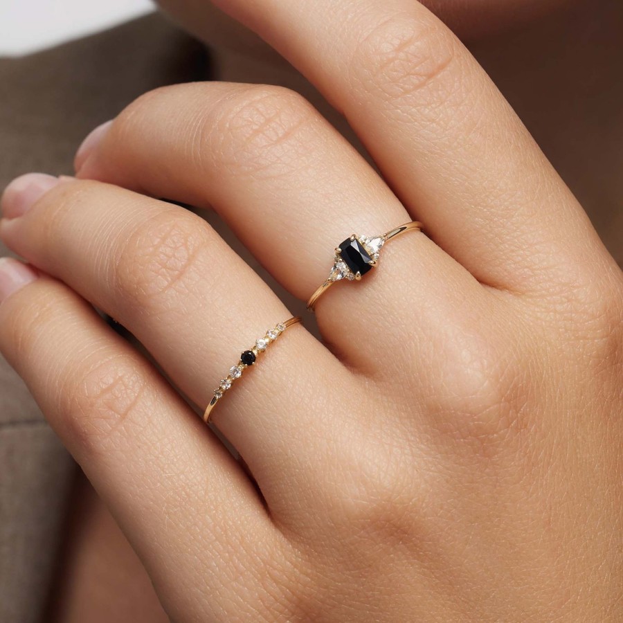 Wholesale Eline Rosina Black Spinel Baguette Ring 14K Yellow Gold