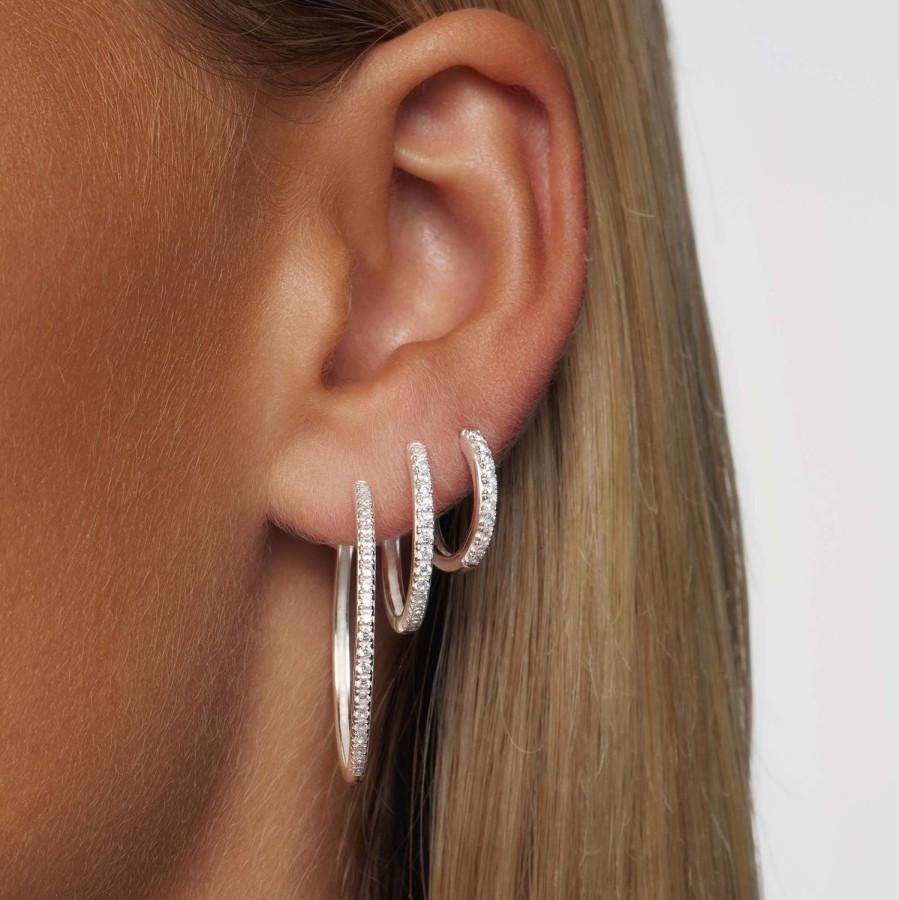 Wholesale Eline Rosina Classic Zirconia Hoops Sterling Zilver