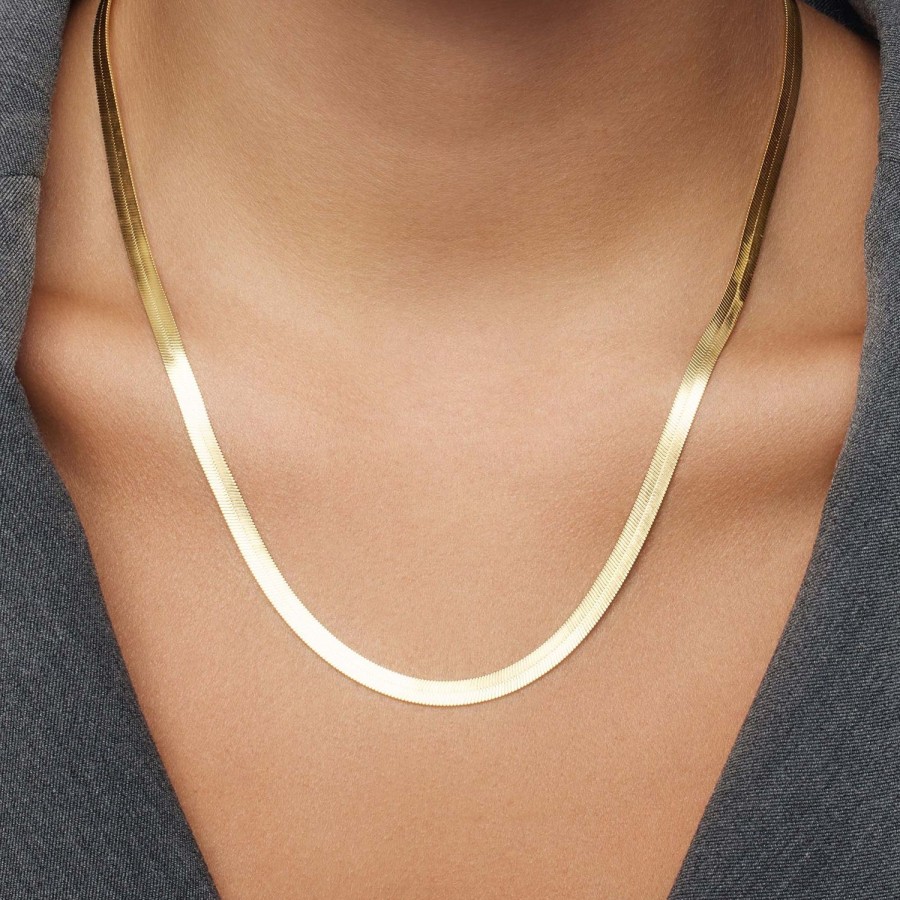 Hot Eline Rosina Thick Flat Snake Necklace Gold Plated Sterling Zilver