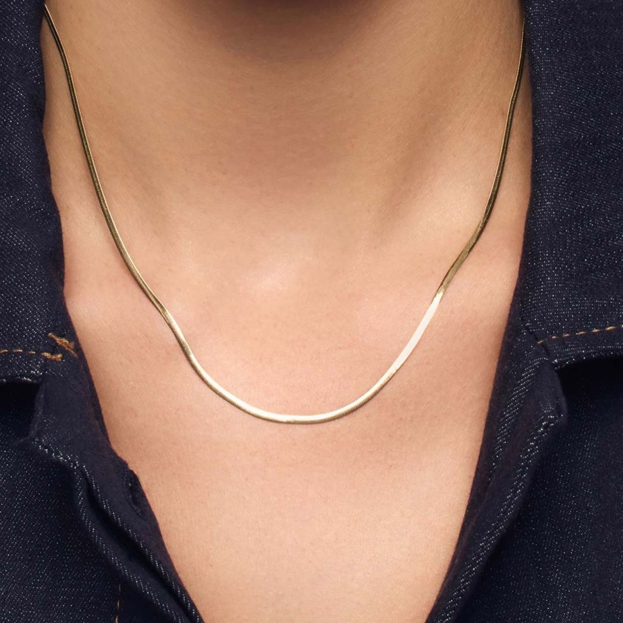 Clearance Eline Rosina Herringbone Chain Necklace 14K Yellow Gold