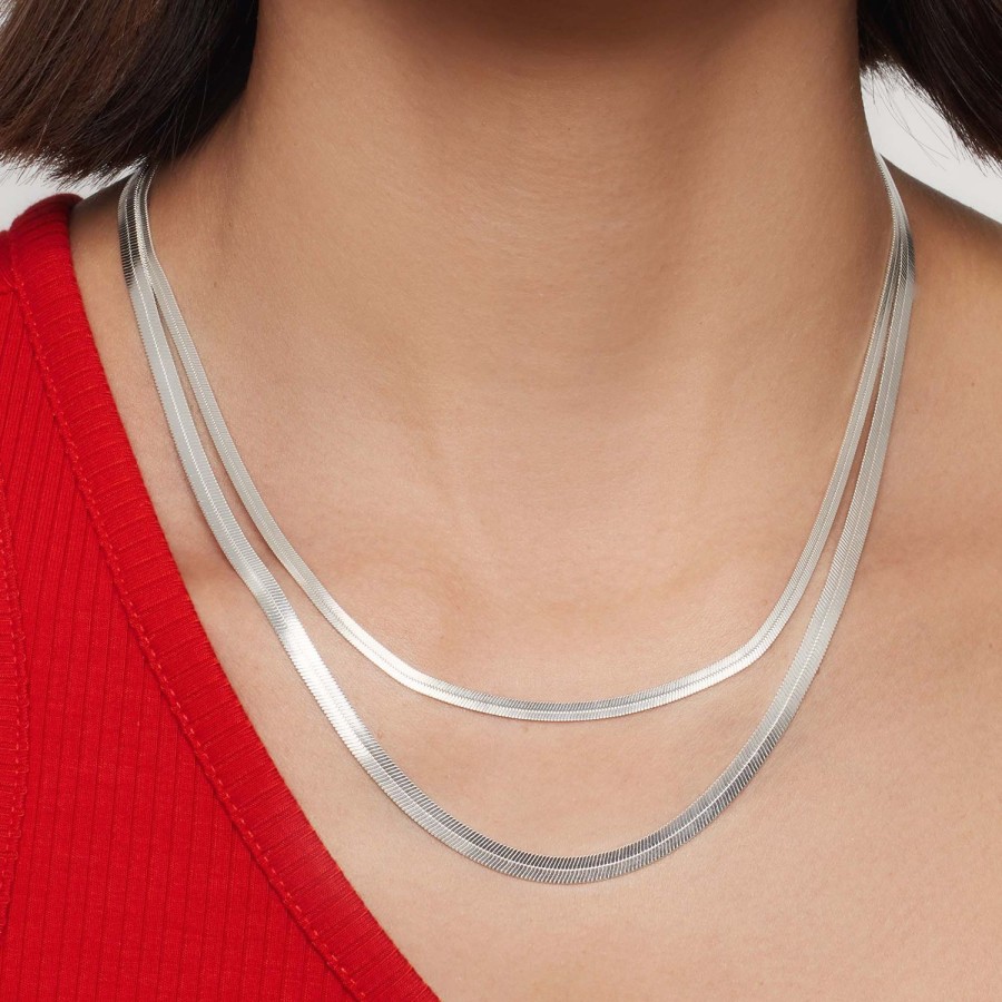 Hot Eline Rosina Flat Snake Necklace Sterling Zilver