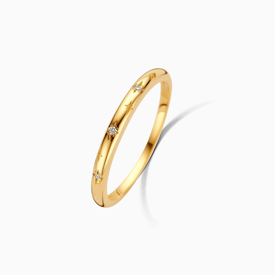 New Eline Rosina Diamond Slim Dome Ring 14K Yellow Gold